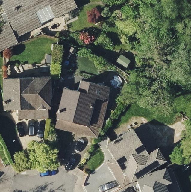 Aerial survey of a property with the roof outline highlighted